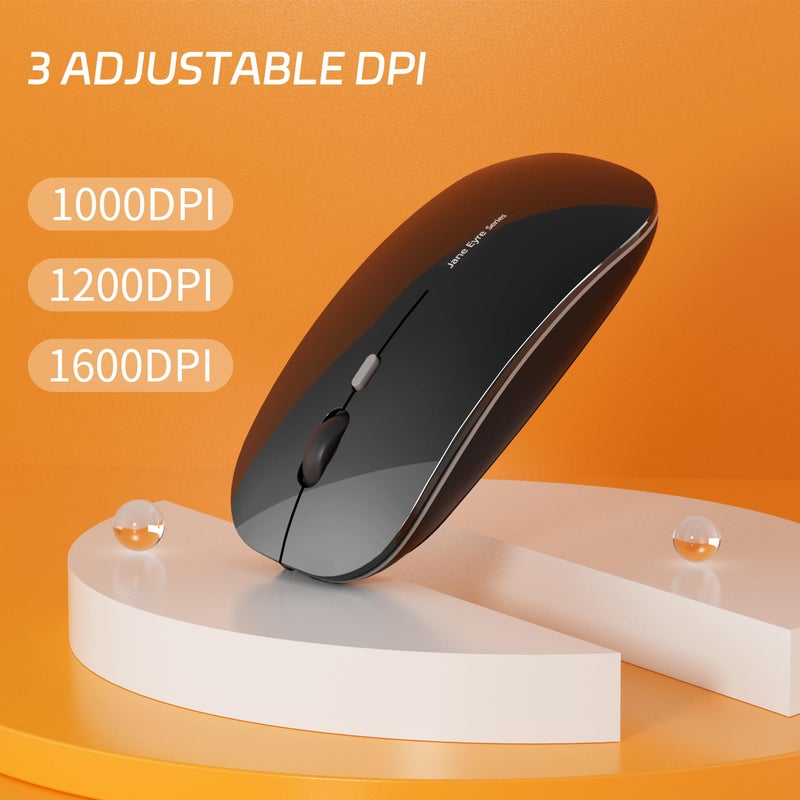 Uciefy Q5 Slim Rechargeable Wireless Mouse, 2.4G Portable Optical Silent Ultra Thin Wireless Computer Mouse with USB Receiver and Type C Adapter, Compatible with PC, Laptop, Notebook, Desktop Black - Image 4